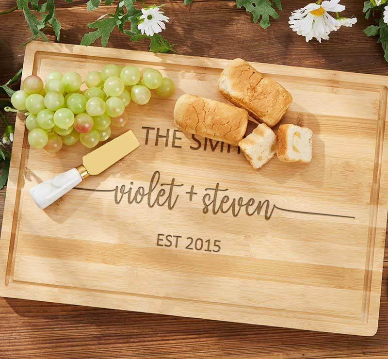 Personalized Newlyweds Anniversary Bamboo Cutting Board Couple Wooden Anniversary Cutting Board Husband Wife Modern Name Design Cutting Board