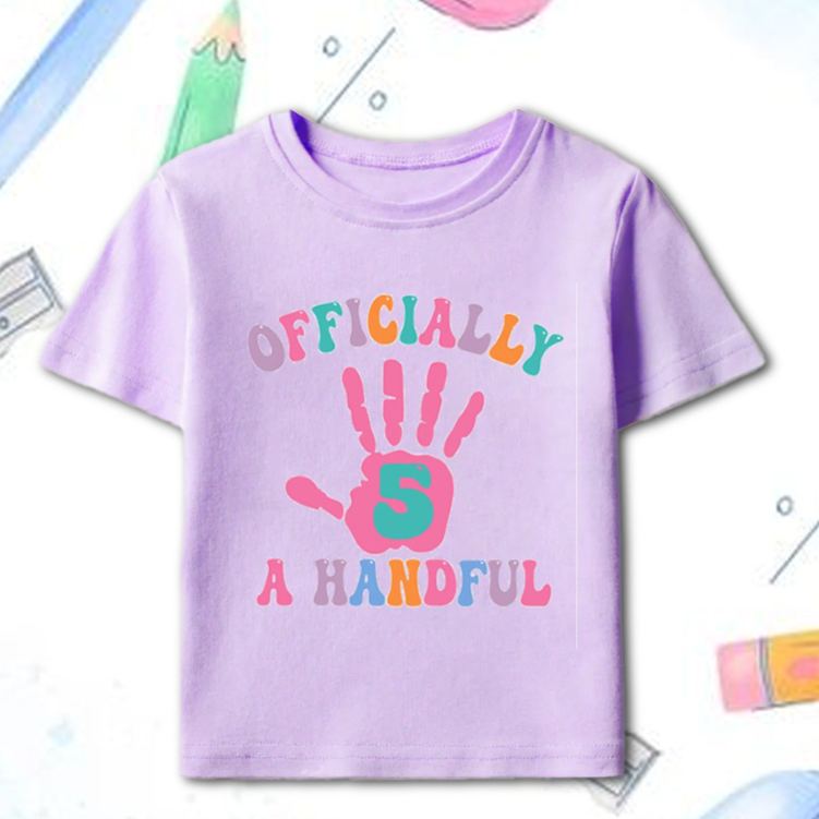Personalized Officially a Handful Kids T-Shirt with Colorful Handprint and Name for a Fun Birthday Celebration