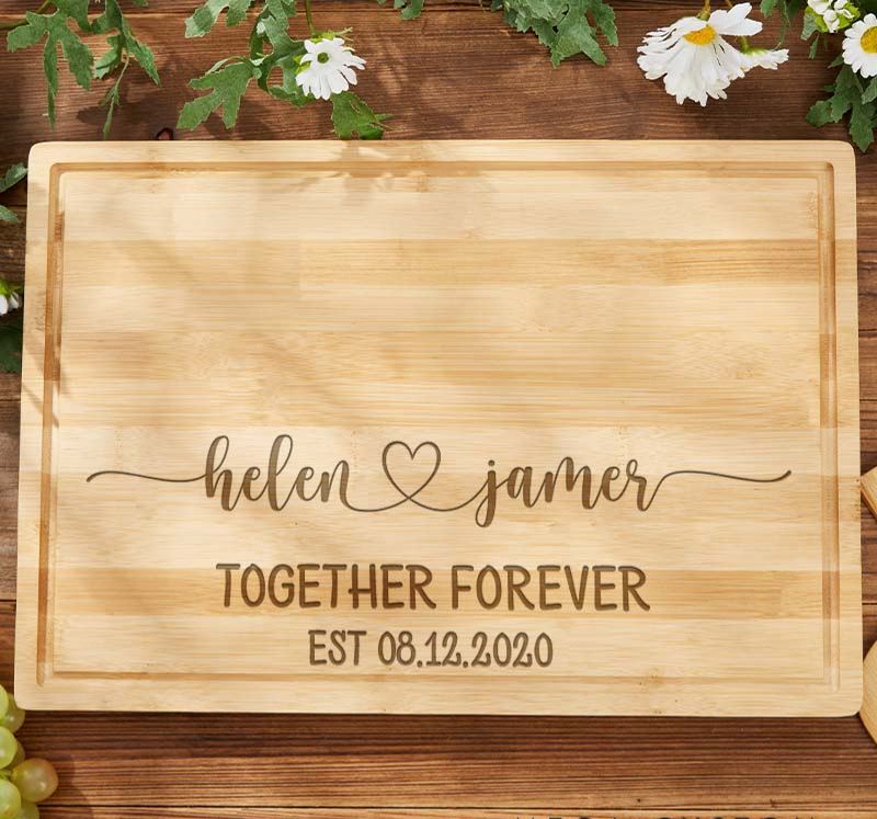 Personalized Couple Wooden Anniversary Bamboo Cutting Board Husband Wife Romantic "Together Forever" Cutting Board 5 Years Anniversary Cutting Board