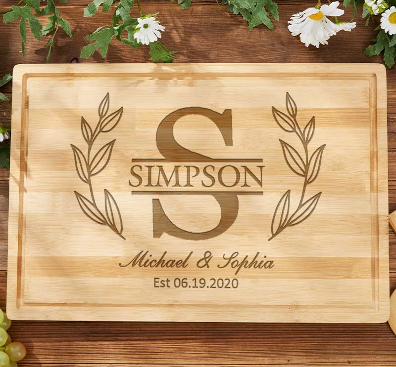 Personalized Husband Wife 5 Years Anniversary Cutting Board Couple Wooden Anniversary Bamboo Cutting Board Monogram Design Cutting Board