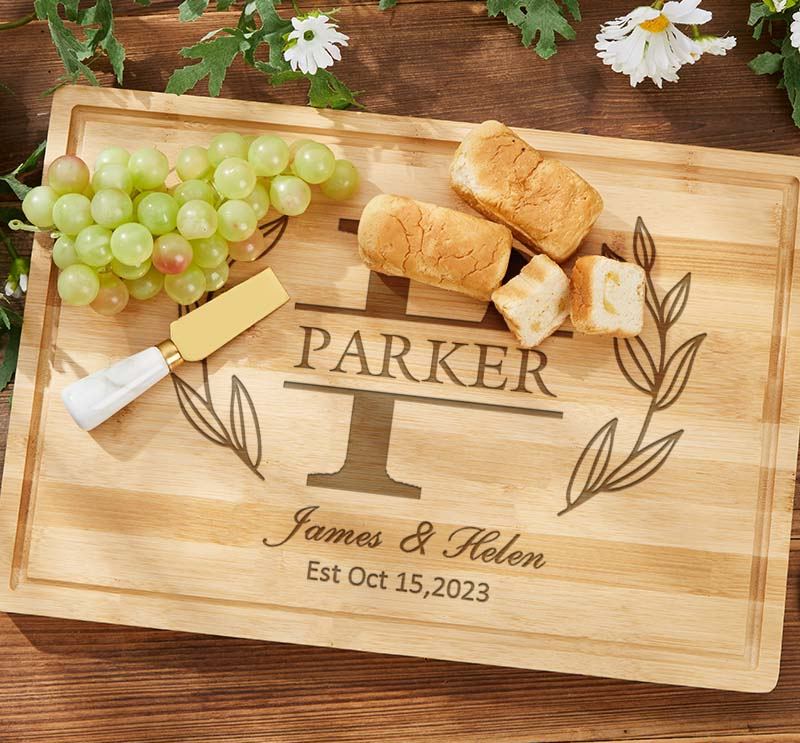 Personalized Husband Wife 5 Years Anniversary Cutting Board Couple Wooden Anniversary Bamboo Cutting Board Monogram Design Cutting Board