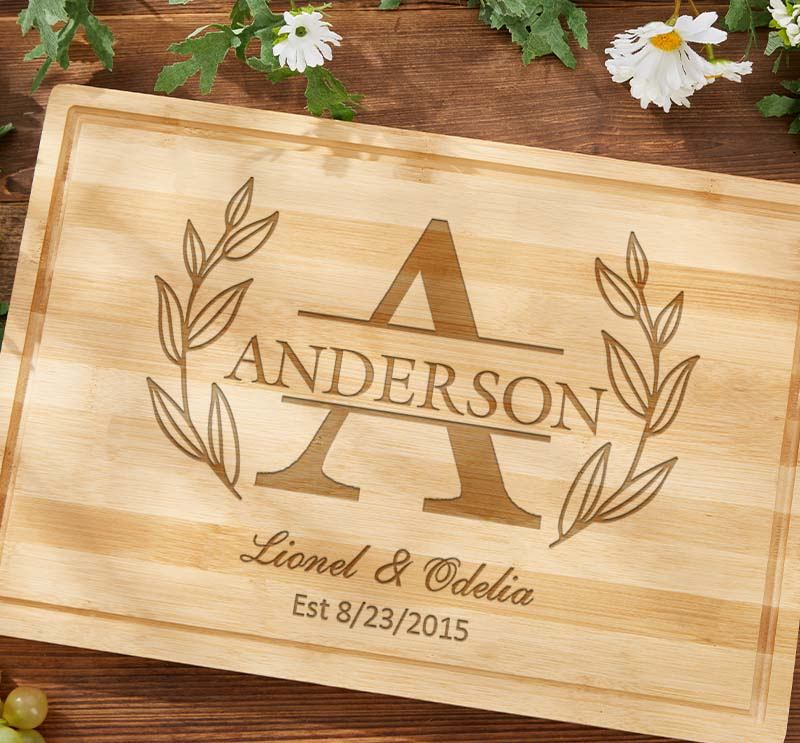 Personalized Husband Wife 5 Years Anniversary Cutting Board Couple Wooden Anniversary Bamboo Cutting Board Monogram Design Cutting Board