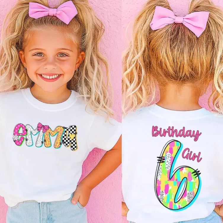 Personalized Birthday Shirt Girl Kids T-Shirt with Name for a Groovy Celebration