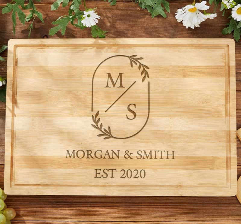 Personalized Wedding Anniversary Cutting Board Modern Monogram Design Bamboo Cutting Board Couple Anniversary Cutting Board for Husband Wife