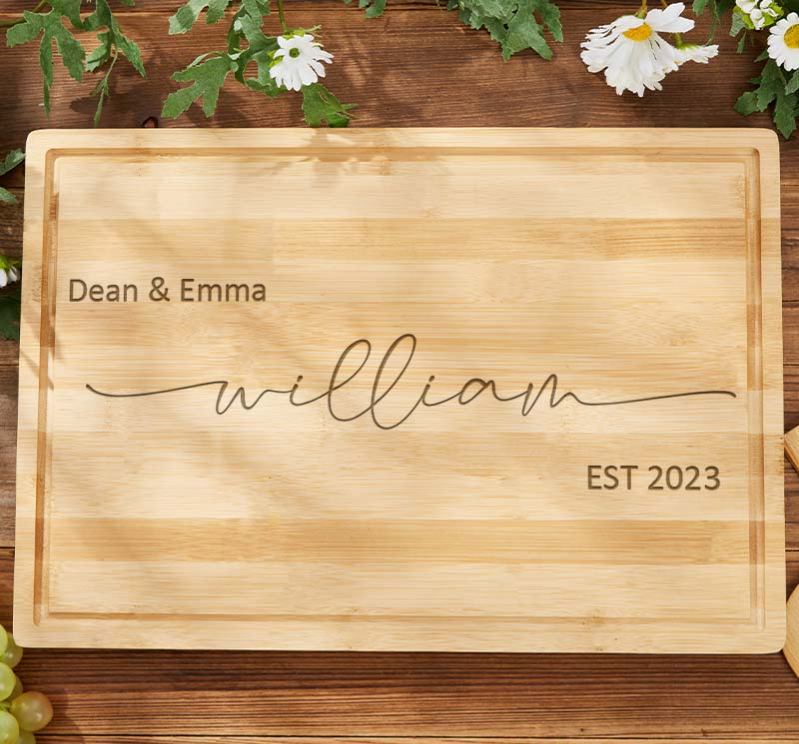 Personalized Wedding Anniversary Cutting Board Minimalist Handwritten Couple Design Cutting Board Husband Wife Bamboo Cutting Board