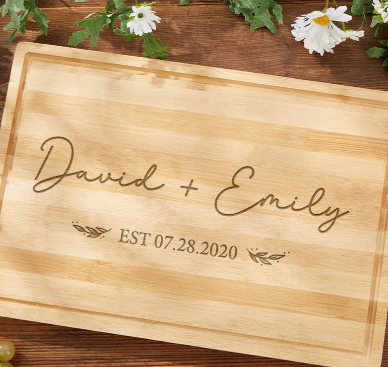 Personalized Couple Anniversary Cutting Board Simple Design Wedding Anniversary Cutting Board for Husband Wife Engraved Bamboo Cutting Board
