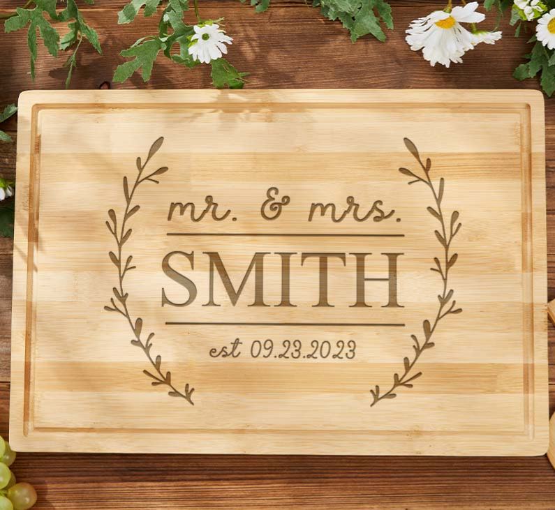 Personalized Mr. and Mrs. Anniversary Bamboo Cutting Board Rustic Couple Wedding Anniversary Cutting Board Husband Wife Anniversary Gift