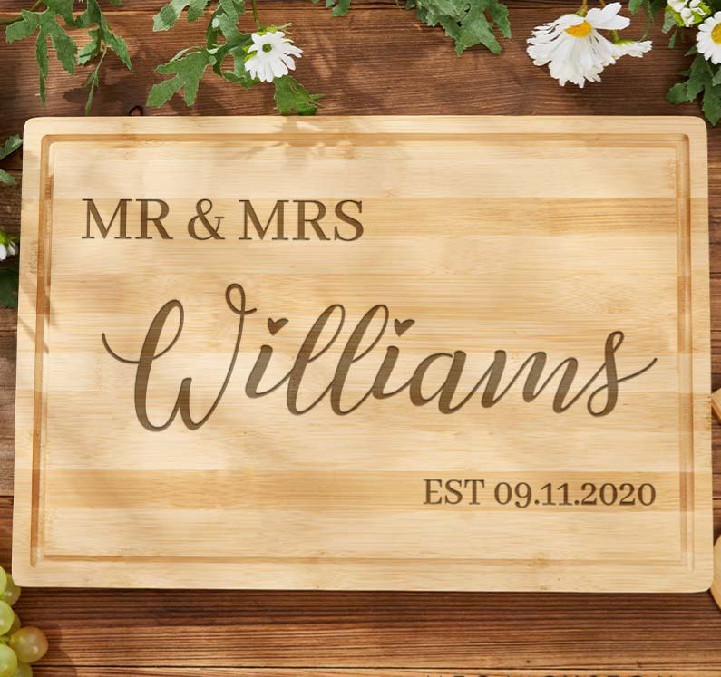 Personalized Mr. and Mrs. Couple Cutting Board Bamboo Wedding Anniversary Cutting Board Couple Anniversary Cutting Board for Husband Wife