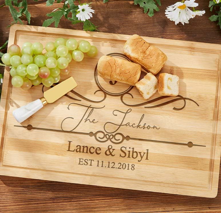 Personalized Bamboo Couple Anniversary Cutting Board Husband Wife Wedding Anniversary Cutting Board Vintage Monogram Design Cutting Board