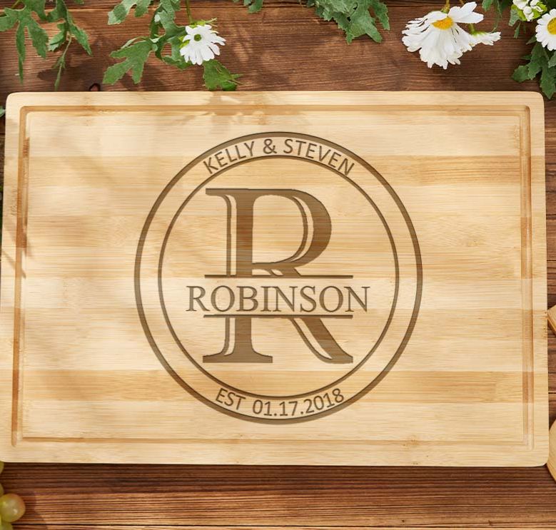 Personalized Wedding Anniversary Cutting Board Classic Monogrammed Couple Cutting Board Husband Wife Anniversary Gift Bamboo Cutting Board