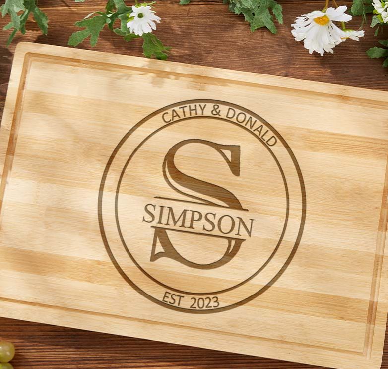 Personalized Wedding Anniversary Cutting Board Classic Monogrammed Couple Cutting Board Husband Wife Anniversary Gift Bamboo Cutting Board