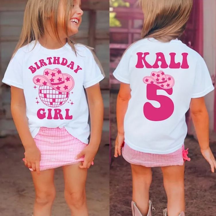 Personalized Birthday Girl Kids T-Shirt with Cute Birthday Year Number and Name Design for a Special Birthday Outfit