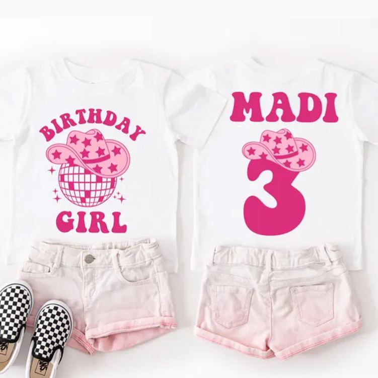 Personalized Birthday Girl Kids T-Shirt with Cute Birthday Year Number and Name Design for a Special Birthday Outfit
