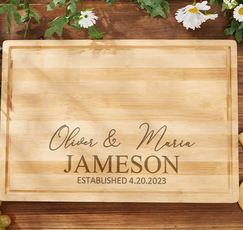 Personalized Engraved Bamboo Cutting Board for Couple Wedding Anniversary Cutting Board Minimalist Couple Anniversary Cutting Board for Her Him