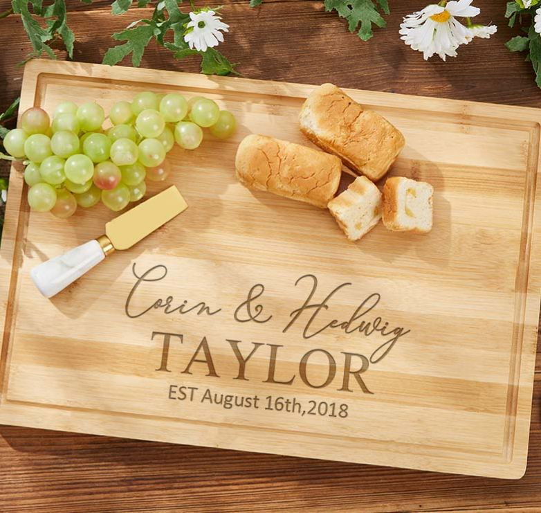 Personalized Engraved Bamboo Cutting Board for Couple Wedding Anniversary Cutting Board Minimalist Couple Anniversary Cutting Board for Her Him