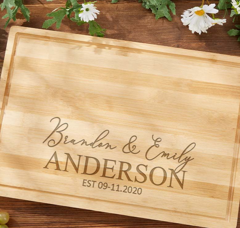 Personalized Engraved Bamboo Cutting Board for Couple Wedding Anniversary Cutting Board Minimalist Couple Anniversary Cutting Board for Her Him