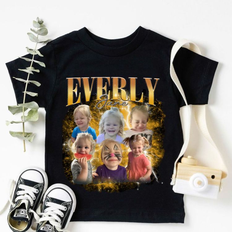 Personalized Photo Collage Kids T-Shirt with Custom Pictures and Name for a Unique Birthday Keepsake
