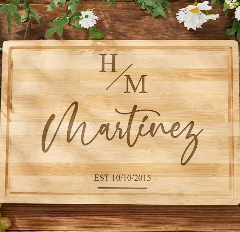 Personalized Couple Initials Bamboo Cutting Board Engraved Couple Anniversary Cutting Board Monogram Design Board for Husband Wife