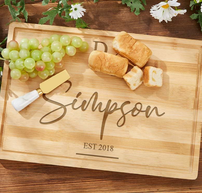 Personalized Couple Initials Bamboo Cutting Board Engraved Couple Anniversary Cutting Board Monogram Design Board for Husband Wife