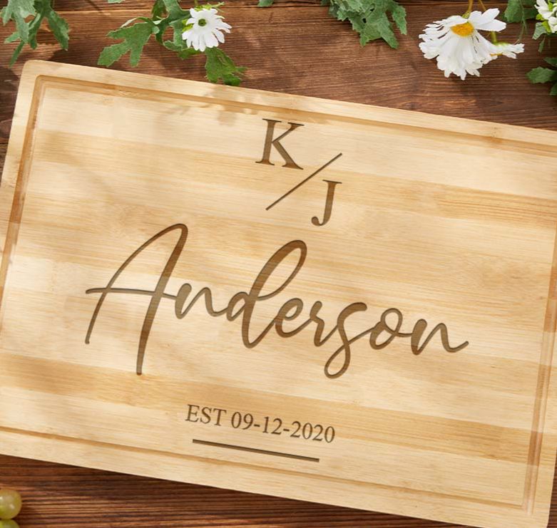 Personalized Couple Initials Bamboo Cutting Board Engraved Couple Anniversary Cutting Board Monogram Design Board for Husband Wife