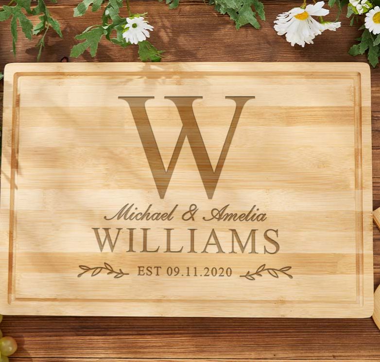 Personalized Wedding Anniversary Cutting Board Bamboo Monogram Cutting Board for Couple Anniversary Gift Cutting Board for Husband Wife