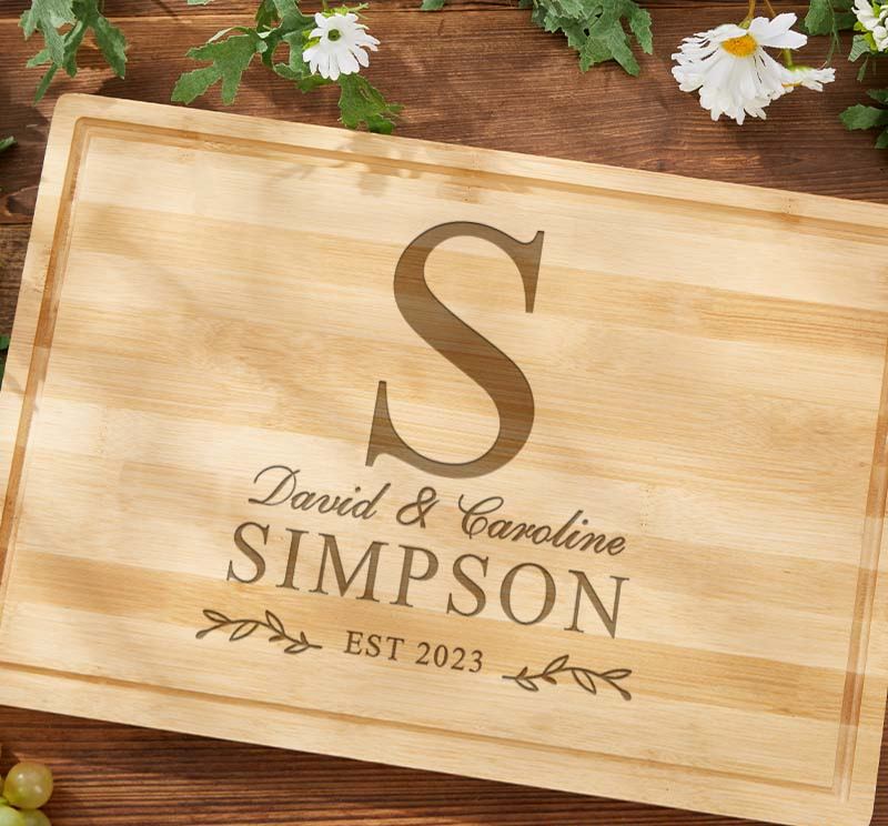 Personalized Wedding Anniversary Cutting Board Bamboo Monogram Cutting Board for Couple Anniversary Gift Cutting Board for Husband Wife