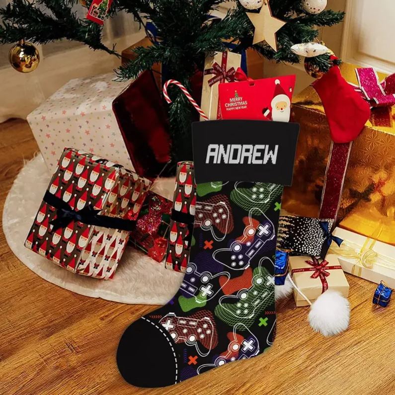 Personalized Gamer Christmas Stocking for Kid Gaming Custom Gaming Controller Xmas Gift for Game Lover