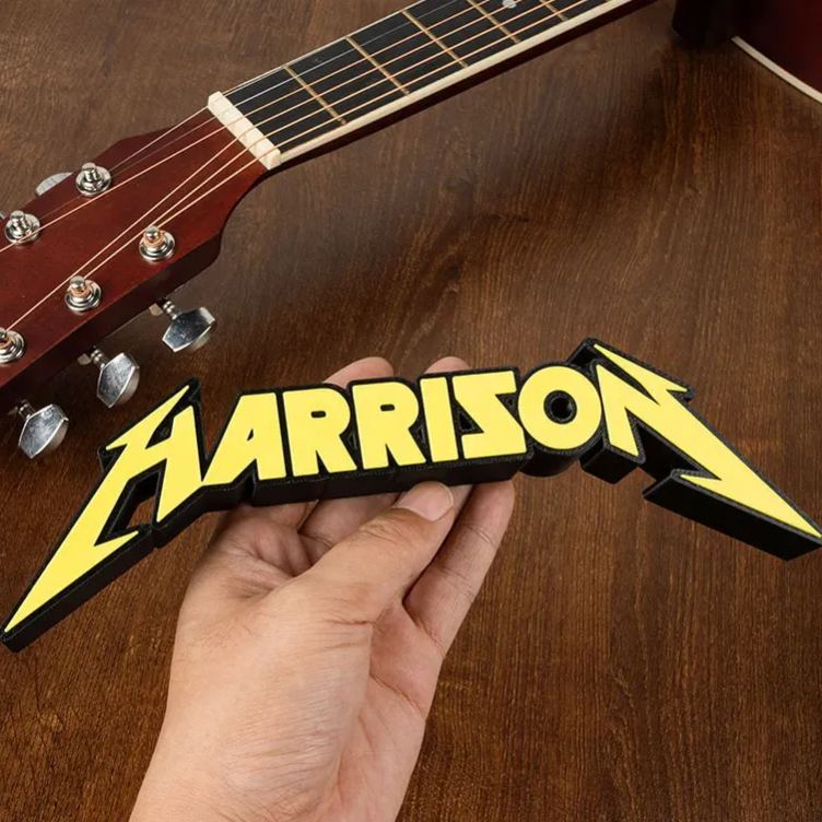Personalized Heavy Metal Font 3D Printed Name Plate Display Desktop Decoration Gift for Metal Rock Lovers