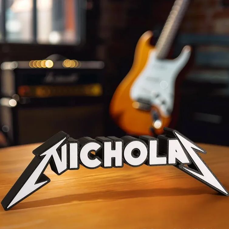 Personalized Heavy Metal Font 3D Printed Name Plate Display Desktop Decoration Gift for Metal Rock Lovers