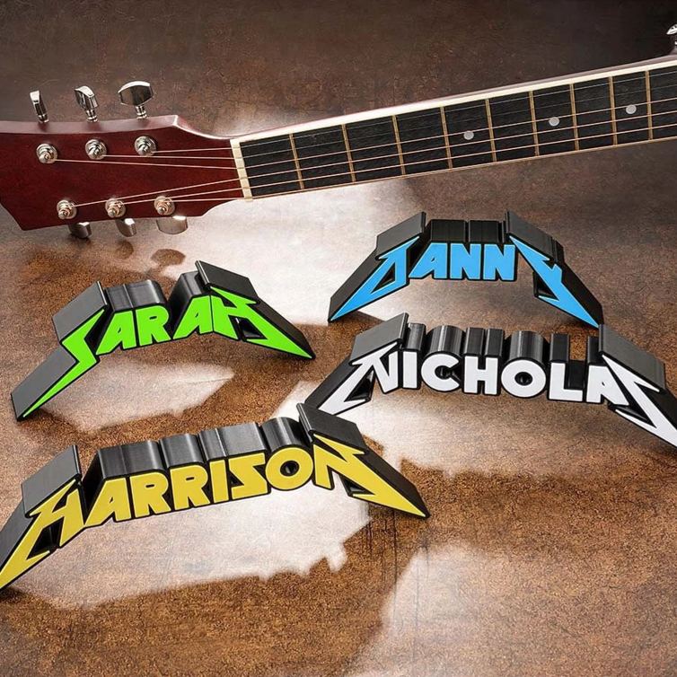 Personalized Heavy Metal Font 3D Printed Name Plate Display Desktop Decoration Gift for Metal Rock Lovers