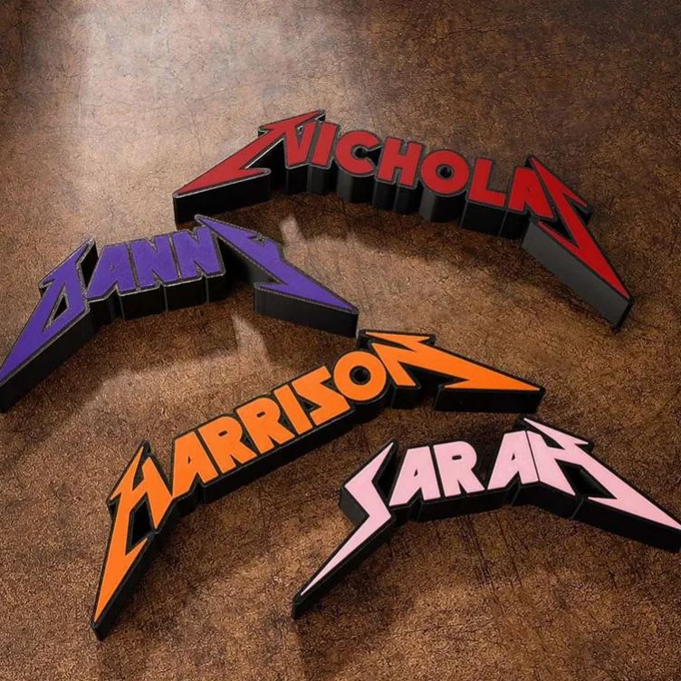 Personalized Heavy Metal Font 3D Printed Name Plate Display Desktop Decoration Gift for Metal Rock Lovers