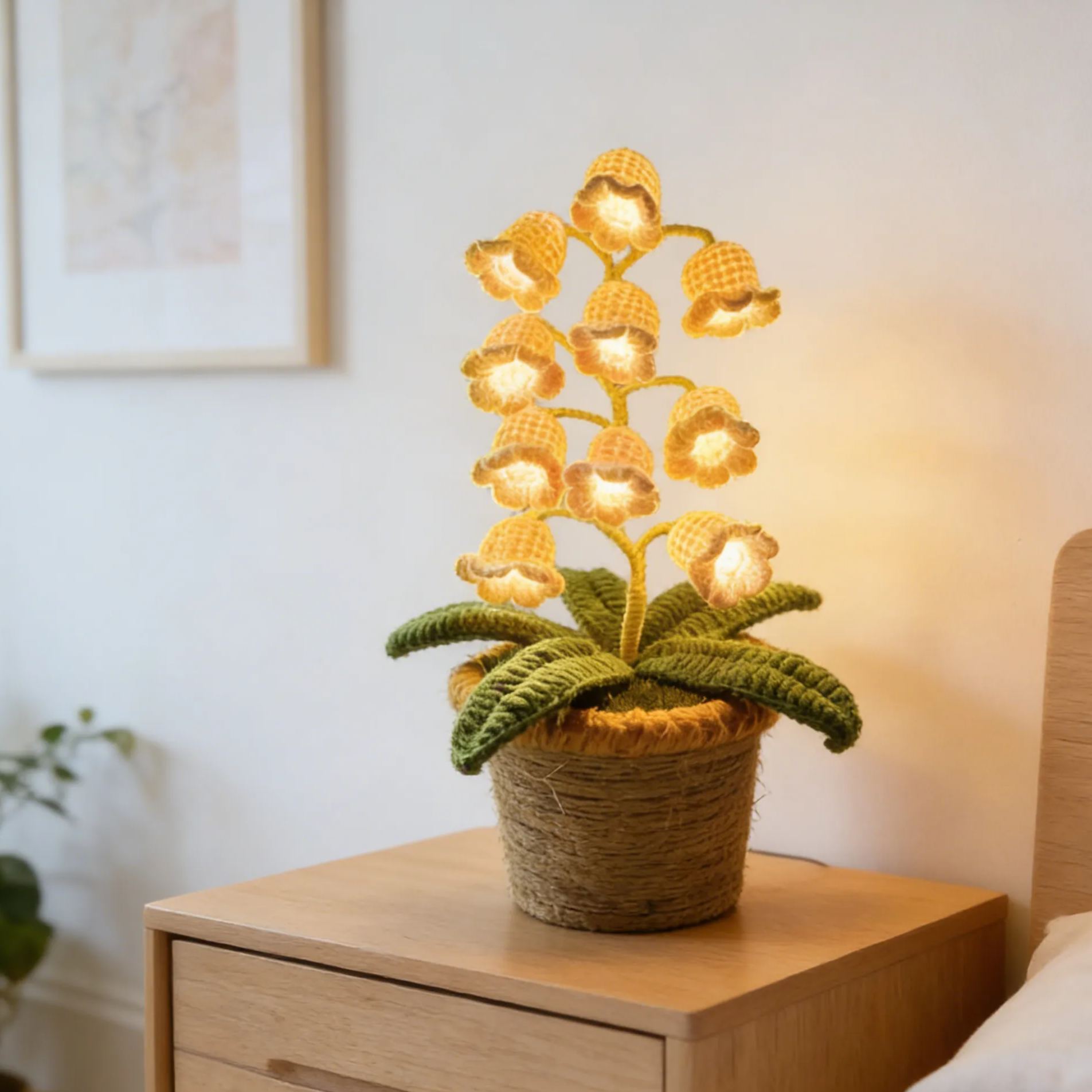 Personalized Crochet Handmade Lily Potted Plant Light Lamp Lilies of the Valley Finished Flower Desk Decoration Valentine's Day Gift For Her