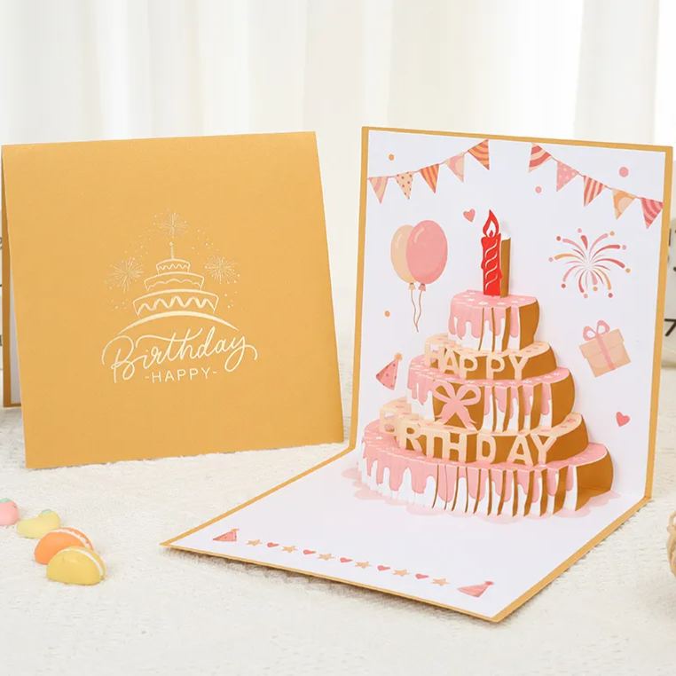 Happy Birthday Greeting Card 3D Pop-Up Birthday Card Featuring a Colorful And Cute Cake Design Perfect for Gifts And Includes an Envelope