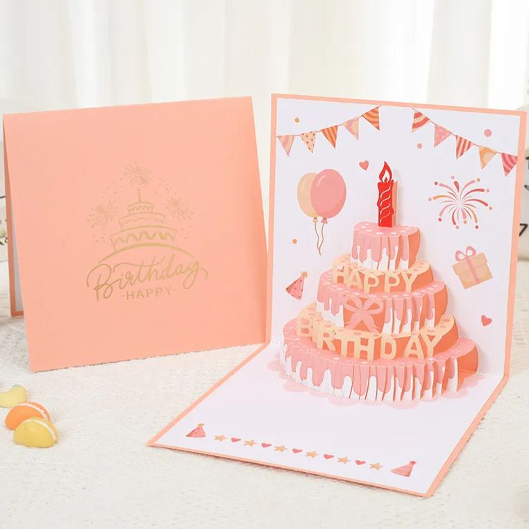 Happy Birthday Greeting Card 3D Pop-Up Birthday Card Featuring a Colorful And Cute Cake Design Perfect for Gifts And Includes an Envelope