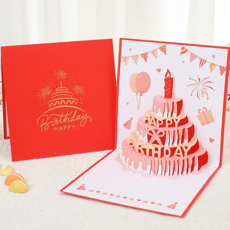 Happy Birthday Greeting Card 3D Pop-Up Birthday Card Featuring a Colorful And Cute Cake Design Perfect for Gifts And Includes an Envelope