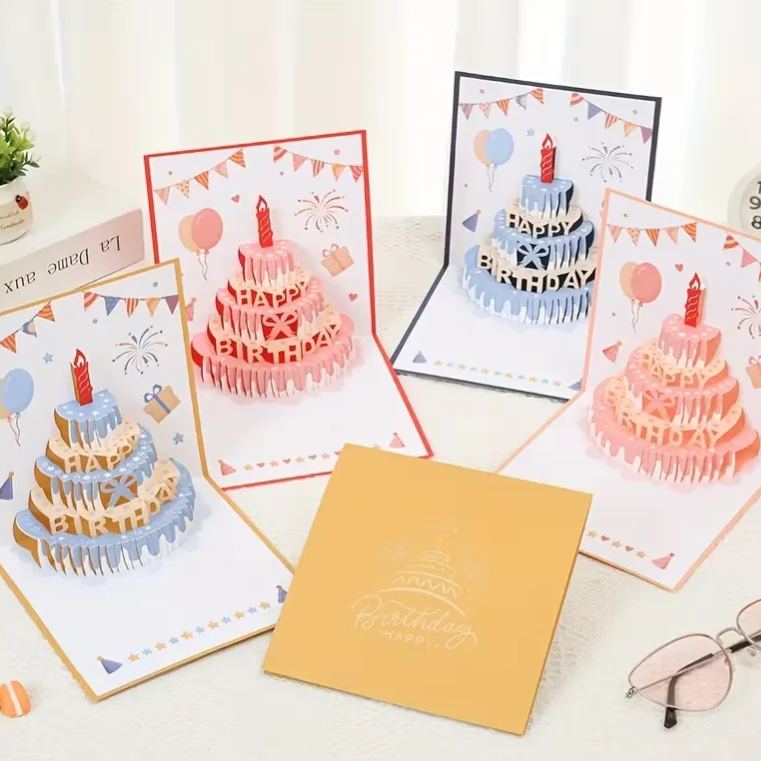 Happy Birthday Greeting Card 3D Pop-Up Birthday Card Featuring a Colorful And Cute Cake Design Perfect for Gifts And Includes an Envelope
