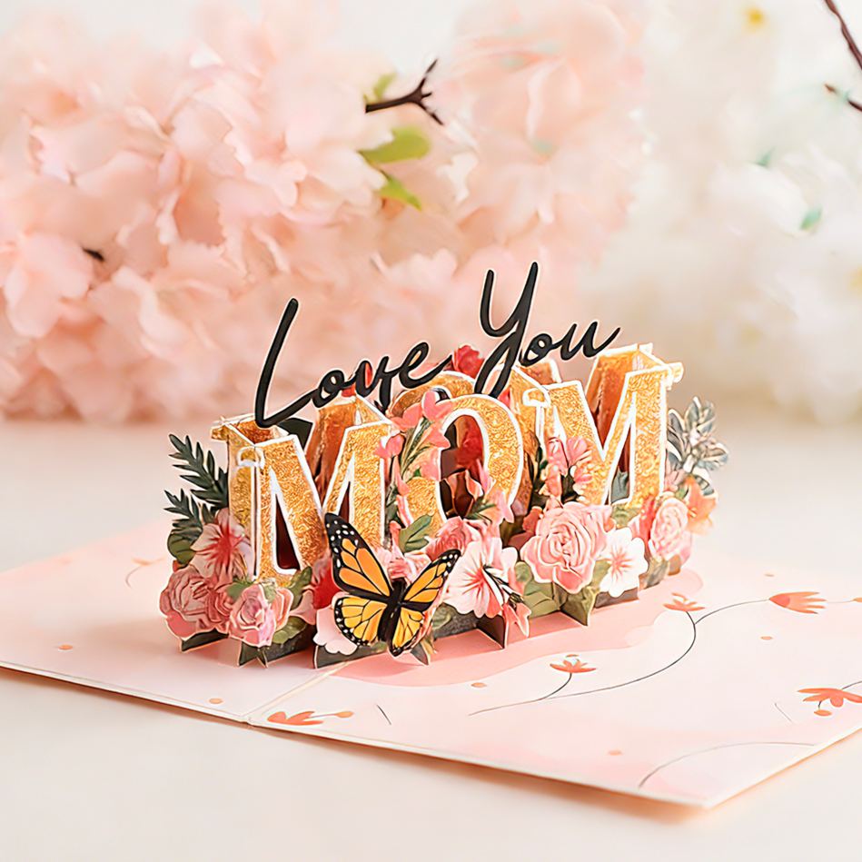 Love You Mom Pop Up Card Paper Love 3D Love You Mom Pop Up Mothers Day Card For Mom Wife All Occasion Includes Envelope