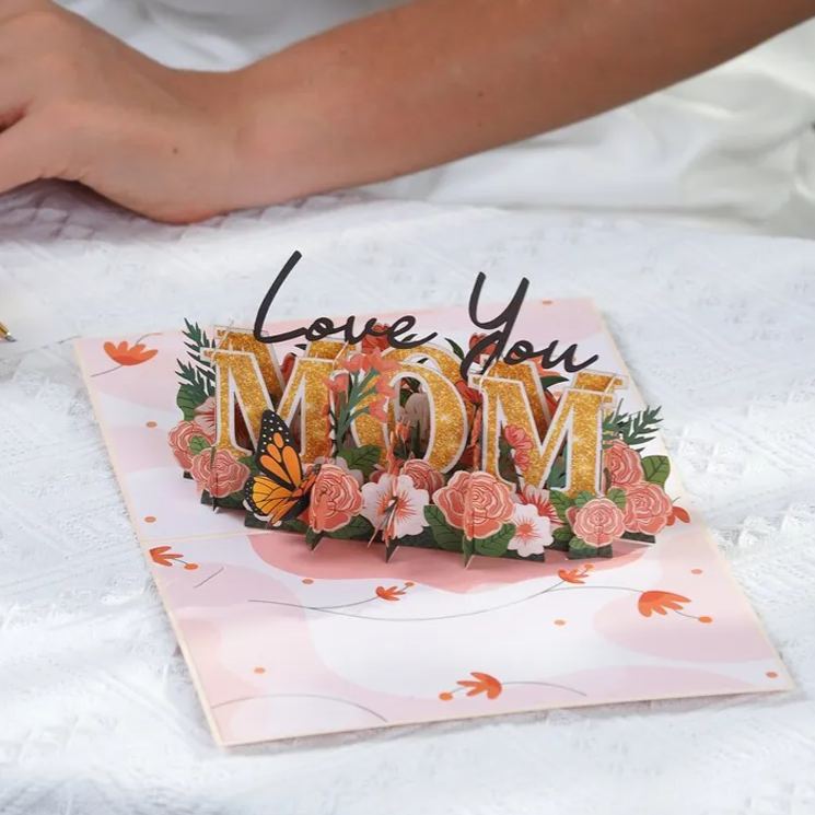 Love You Mom Pop Up Card Paper Love 3D Love You Mom Pop Up Mothers Day Card For Mom Wife All Occasion Includes Envelope
