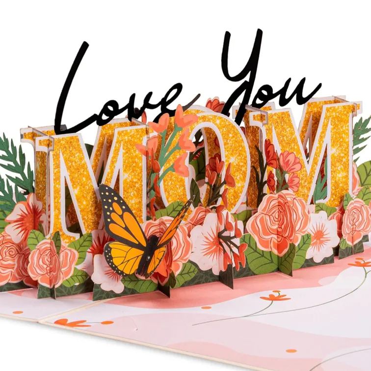 Love You Mom Pop Up Card Paper Love 3D Love You Mom Pop Up Mothers Day Card For Mom Wife All Occasion Includes Envelope