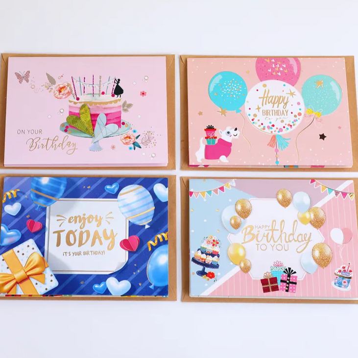 Birthday Pop Up Card 3D Set 4 Sets of Greeting Birthday Cards for Him Her Birthday Greeting Card Surprise Folding Card