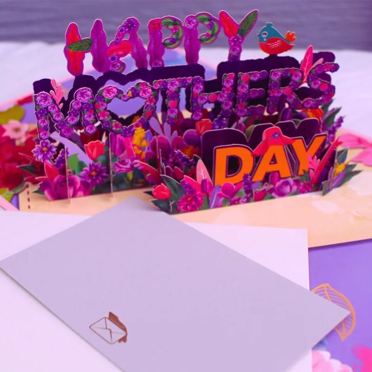 Pop Up Greeting Card for Mother Flowers Gift for Mom Grandma 3D Floral Handmade DIY Paper Carved Advanced Sense Sending