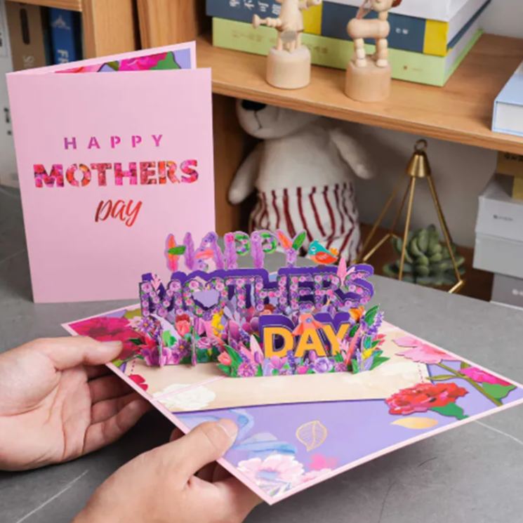 Pop Up Greeting Card for Mother Flowers Gift for Mom Grandma 3D Floral Handmade DIY Paper Carved Advanced Sense Sending