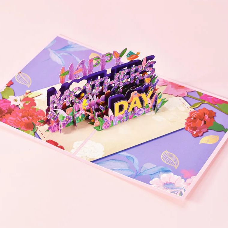 Pop Up Greeting Card for Mother Flowers Gift for Mom Grandma 3D Floral Handmade DIY Paper Carved Advanced Sense Sending