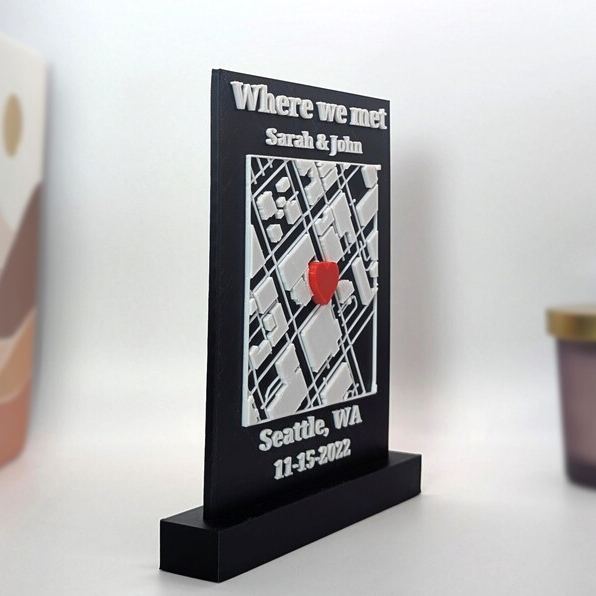 [Copy]Personalized 3D Printed Location Map Wall Art Custom Coordinates and Heart Marker for Wedding Proposal and Anniversary Gifts
