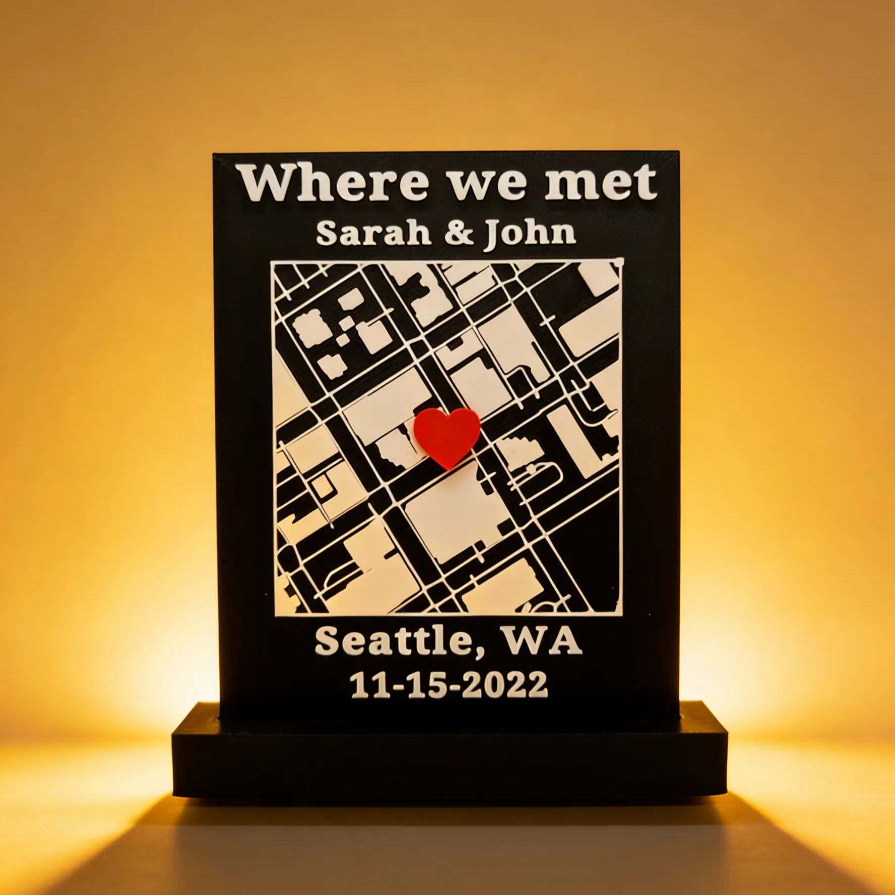 [Copy]Personalized 3D Printed Location Map Wall Art Custom Coordinates and Heart Marker for Wedding Proposal and Anniversary Gifts