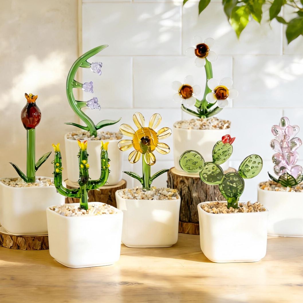 [Copy]Personalized Birthday Glass Flower Arrangement Custom Multicolor Glass Floral Bouquet in White Vase for Birthday Gifts