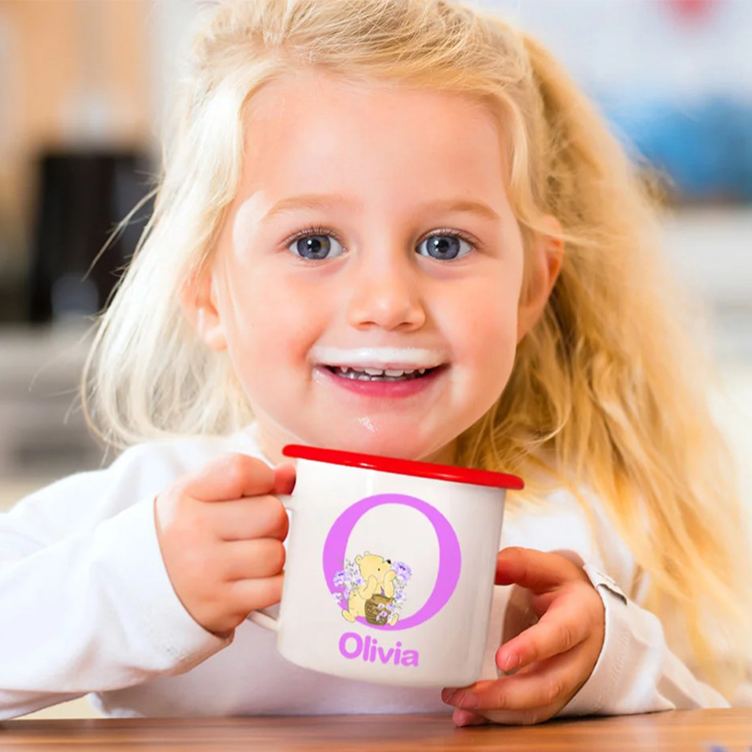 Personalized Cute Classic Bear Enamel Mug with Initial and Name Back to School Birthday Easter Gift for Kids