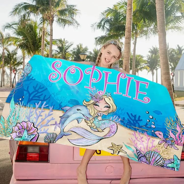 Personalized Fantasy Mermaid Quick Dry Oversized Beach Towel with Name Beach Party Holiday Gift for Girls