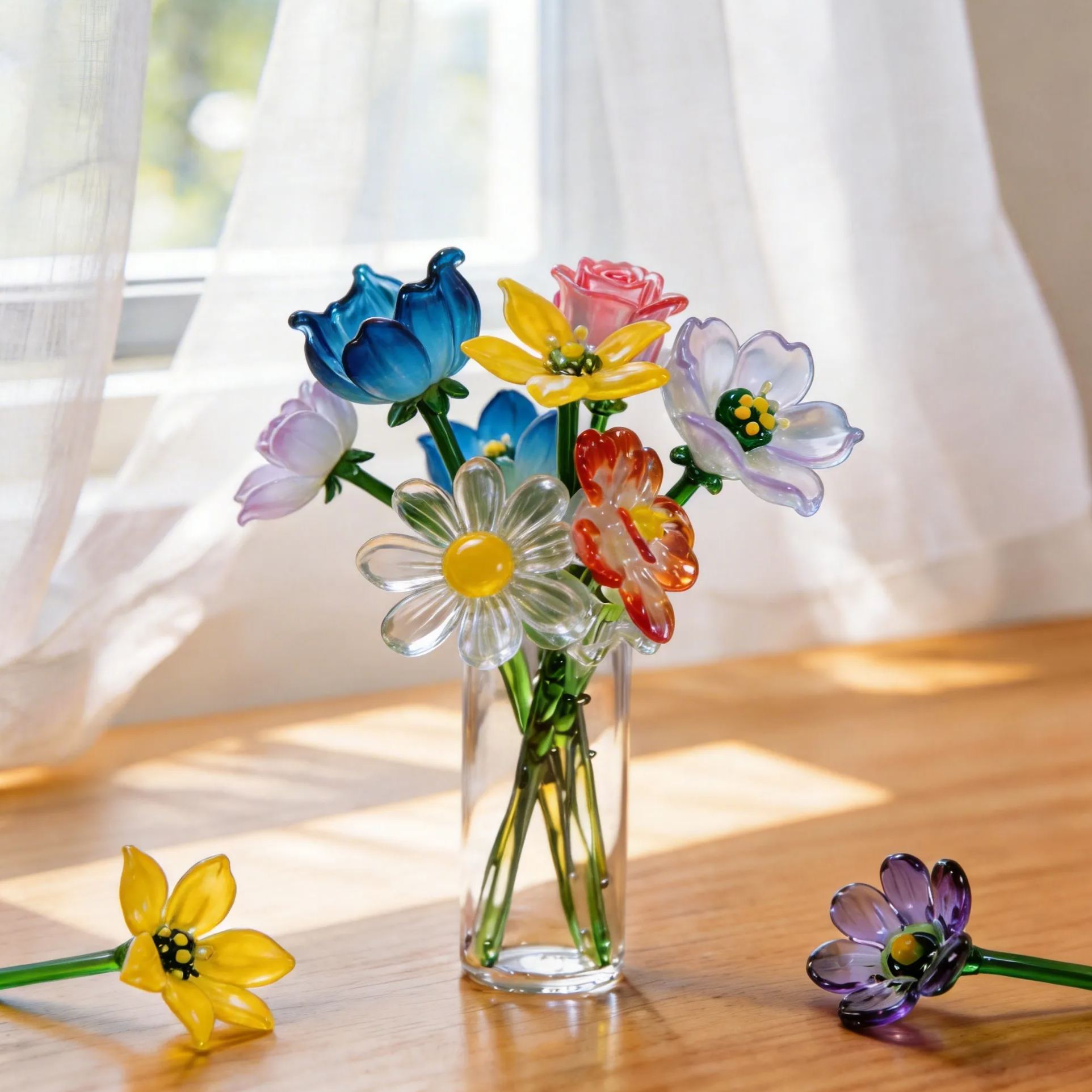 Handmade Glass Birth Month Flower Snowdrop Rose Larkspur Gift For Mom Family Birth flower Bouquet