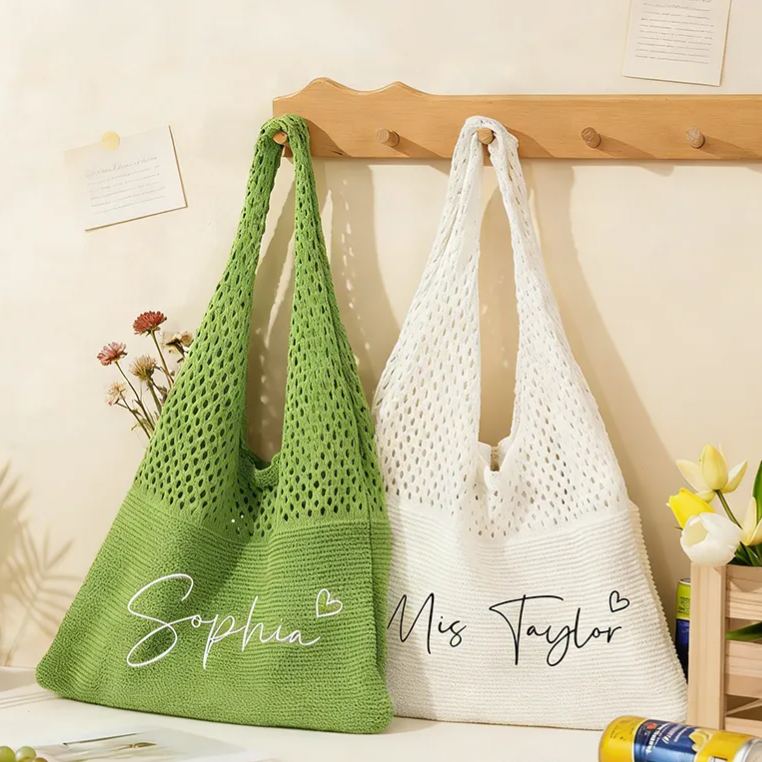 Personalized Knitted Beach Bag with Embroidered Name for Her  Crochet Tote Bag for Women Travel Vacation Gifts for Girlfriend Wife